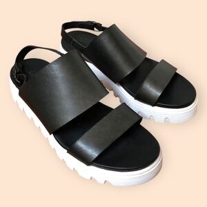 RENVY Designer Black Leather Strap Chunky Platform Sandals Spain Women 40 / 9.5